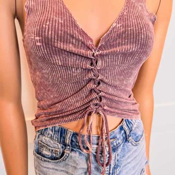 American Eagle Soft and Sexy Acid Wash Ribbed Tie Front Tank, Women’s Size Small - Picture 5 of 9